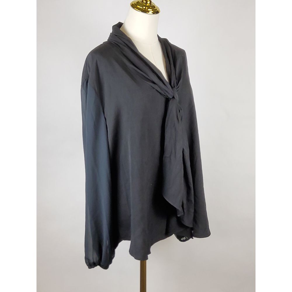 bar III Top Womens XXL Black Tie-Neck Sheer Long Sleeve Career Blouse Casual NWT - Picture 5 of 8
